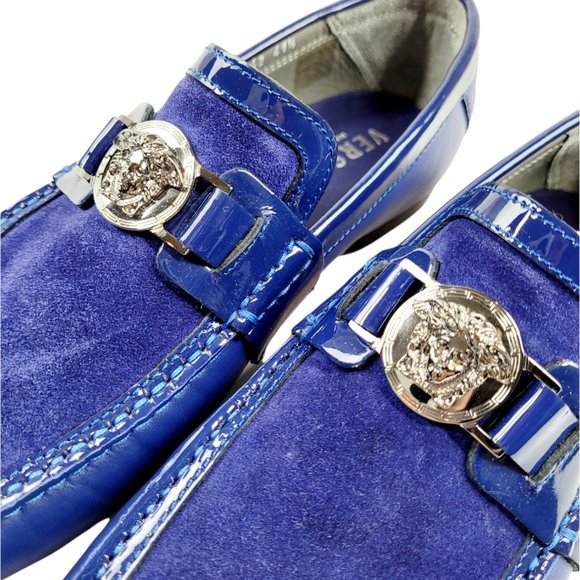 NEW Versace Blue Suede and Leather Medusa Loafers - Picture 8 of 10